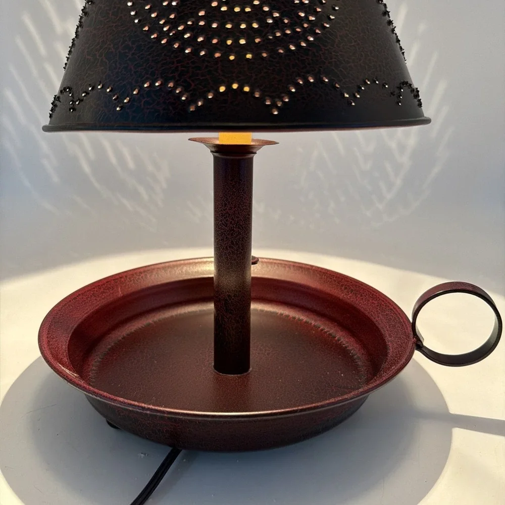 Primitive Country Lamp Chamberstick W/Punched Tin Star Shade